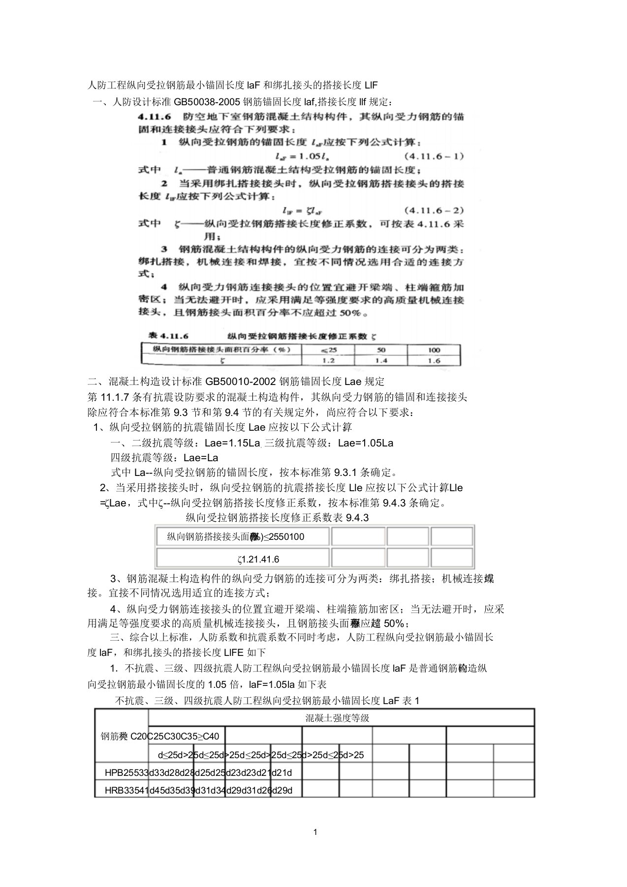 人防工程锚固长度和搭接长度