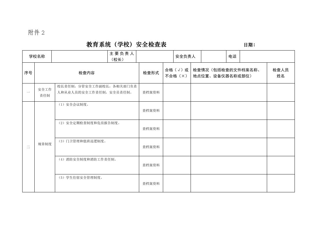 教育系统学校安全检查表