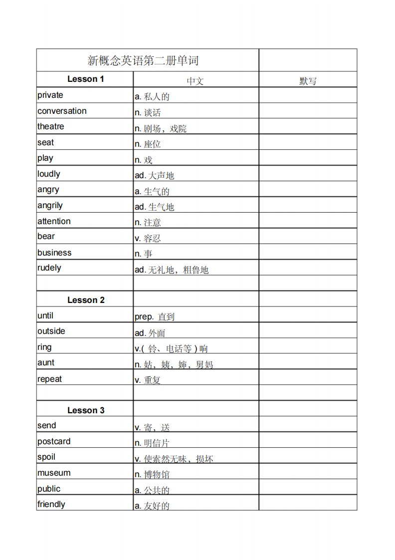 新概念英语第二册单词表(背默听写精编版)