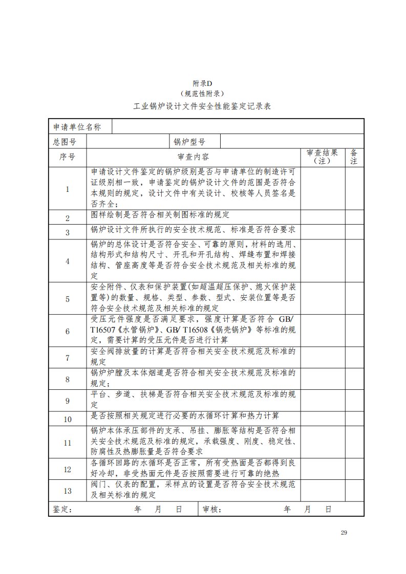 工业锅炉设计文件安全性能鉴定、节能环保审查记录表、鉴定报告、资料清单、专用章式样