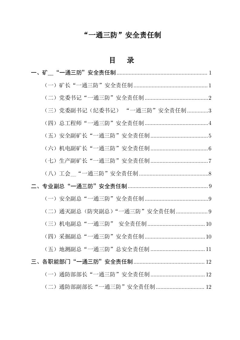 煤矿一通三防安全责任制