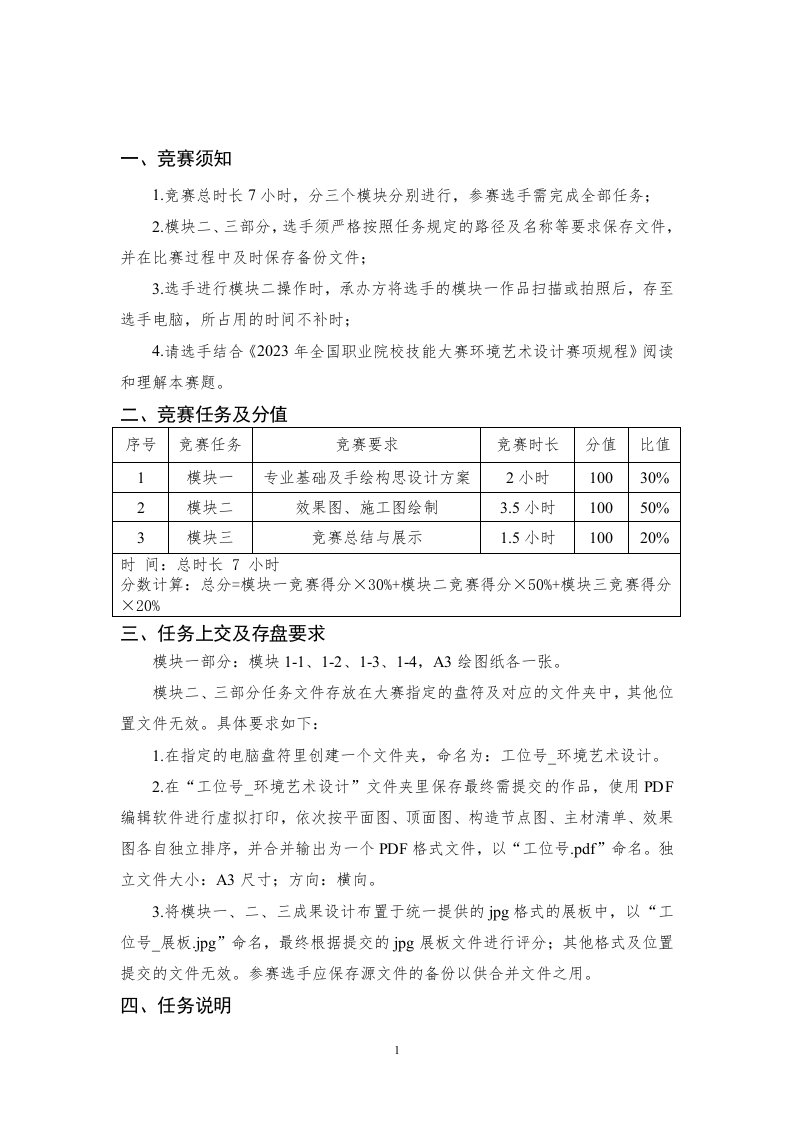 2023年全国职业院校技能大赛环境艺术设计赛项（高职组）赛题