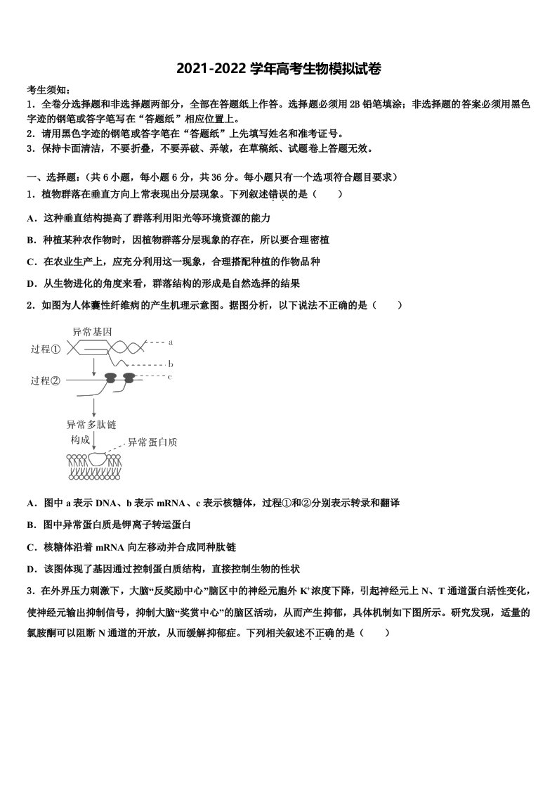 河北省张家口市涿鹿中学2021-2022学年高三（最后冲刺）生物试卷含解析