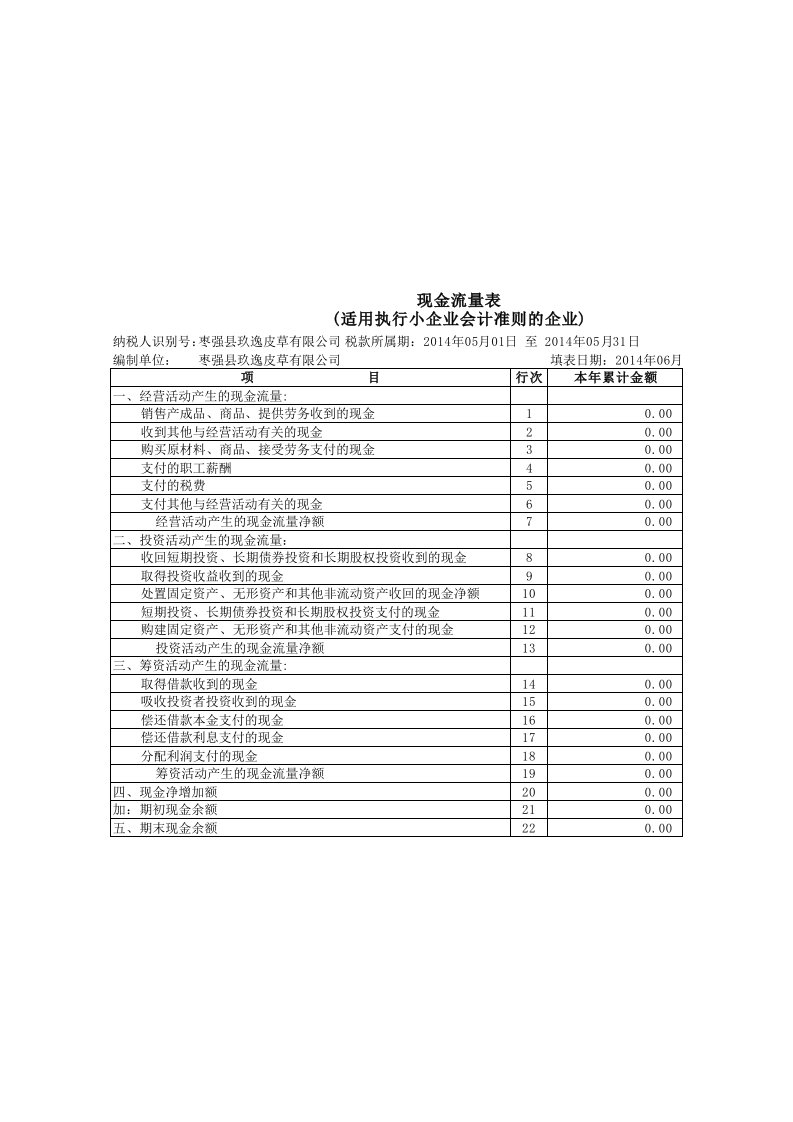 现金流量表(适用于执行小企业会计准则财务报表)