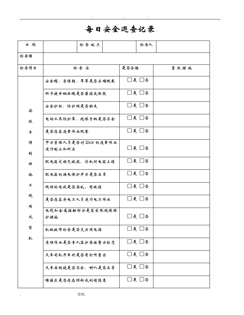 每日安全巡查记录