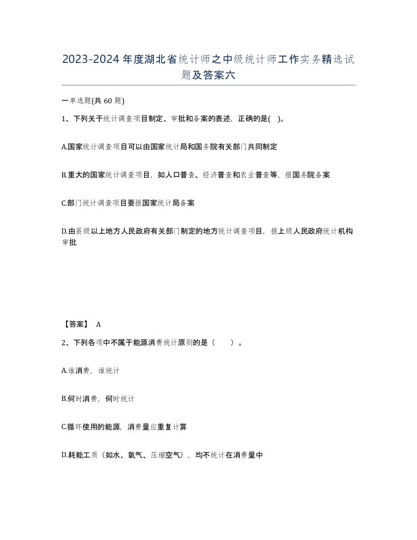 2023-2024年度湖北省统计师之中级统计师工作实务试题及答案六