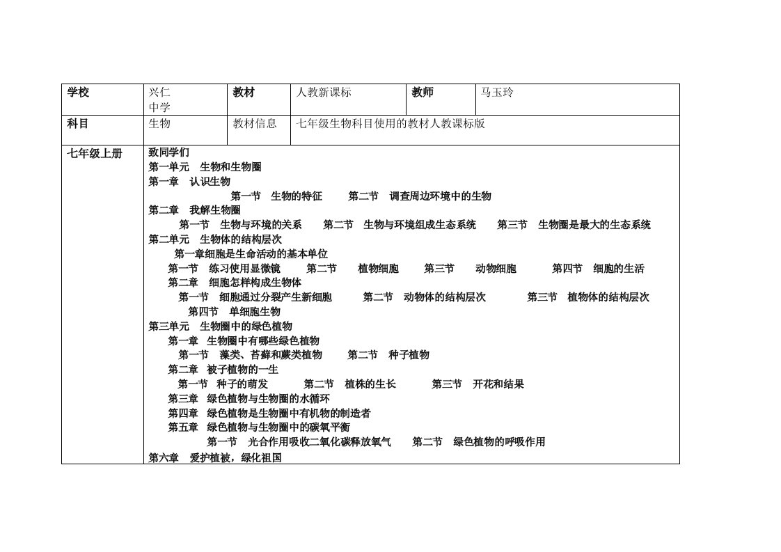 人教版初中生物学全部目录11(自动保存的)0