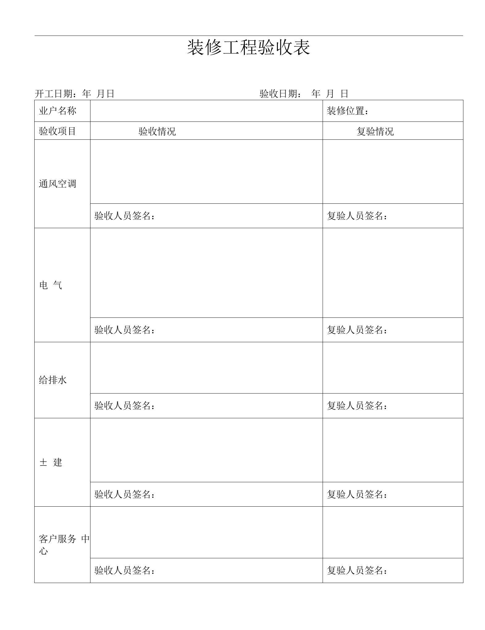 装修工程验收表