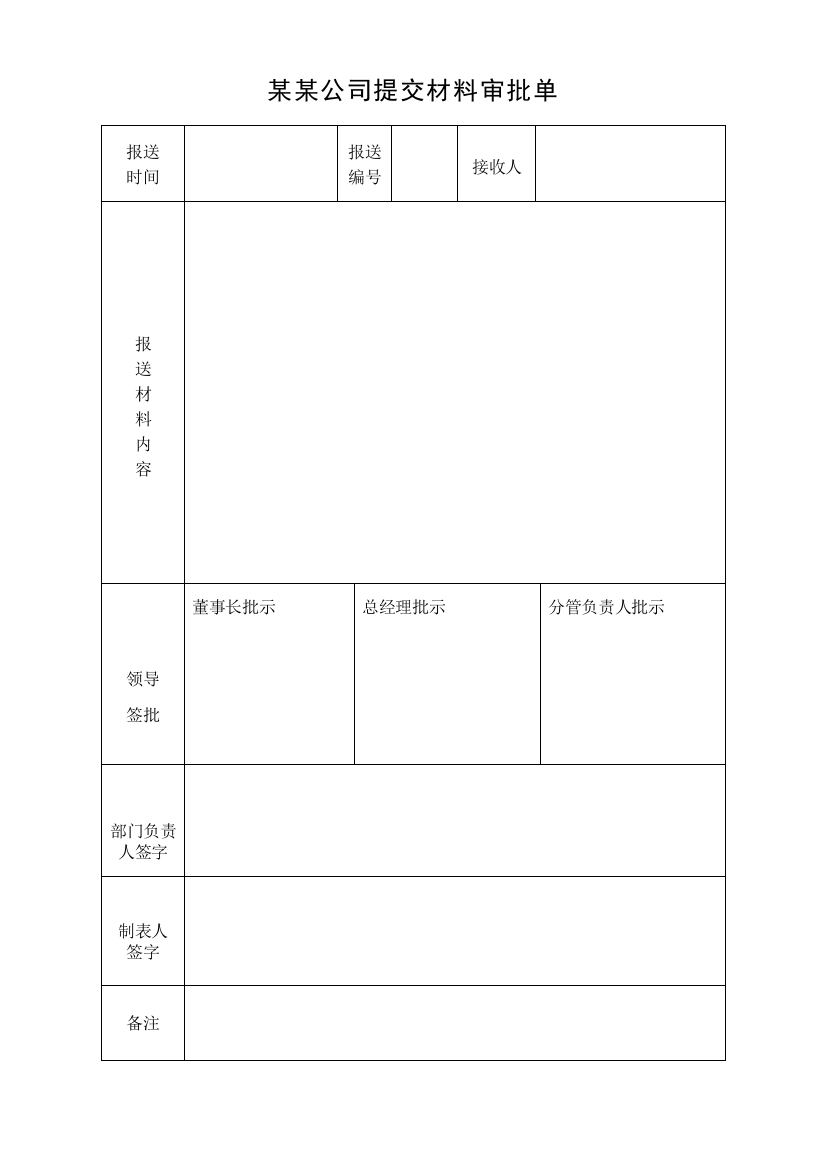 XX公司提交材料审批单