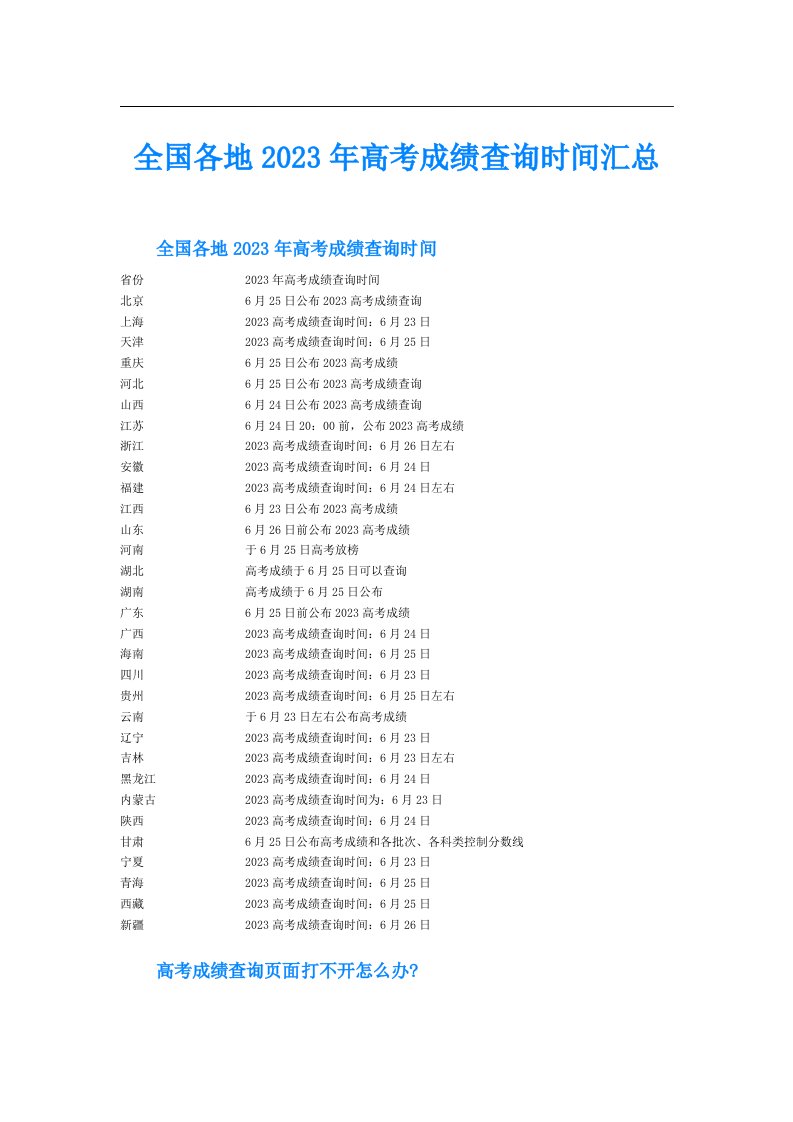 全国各地高考成绩查询时间汇总