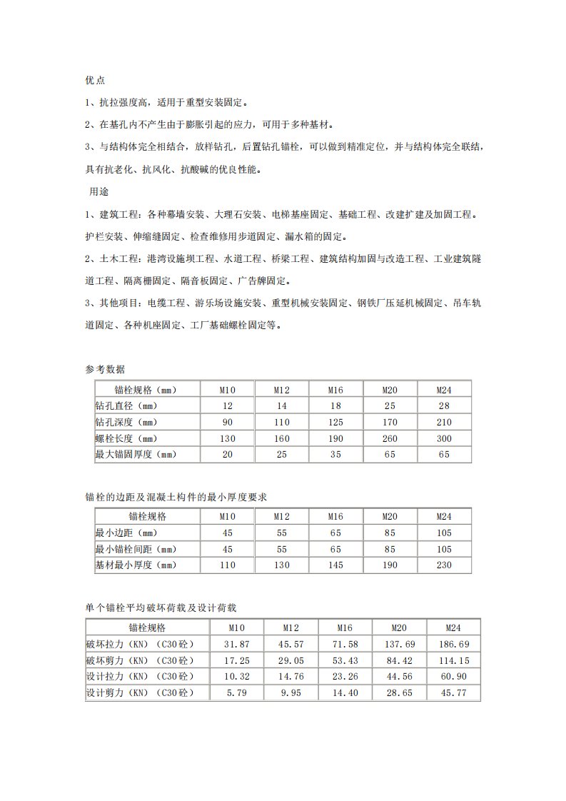 化学螺栓技术参数很全