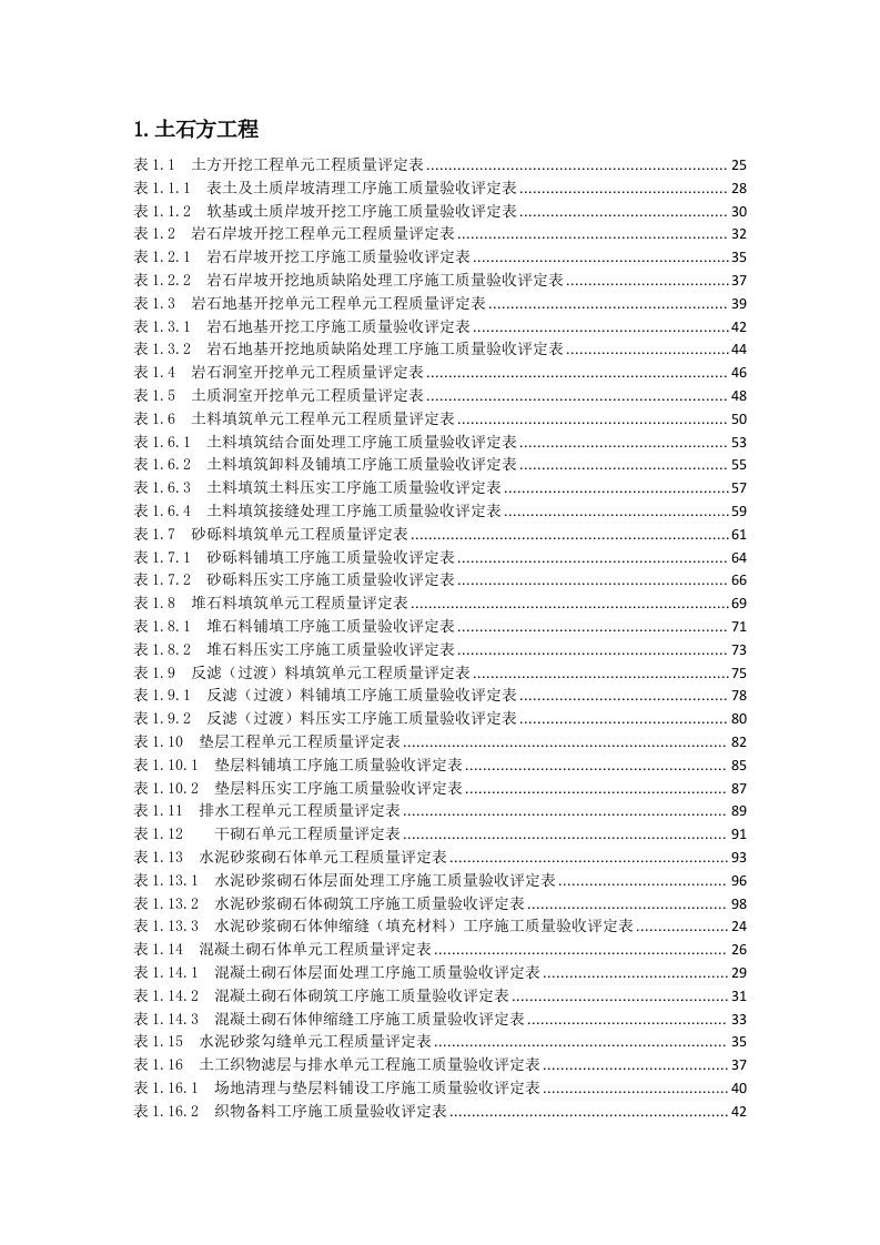 1土石方工程质量评定表及填表说明(带目录)