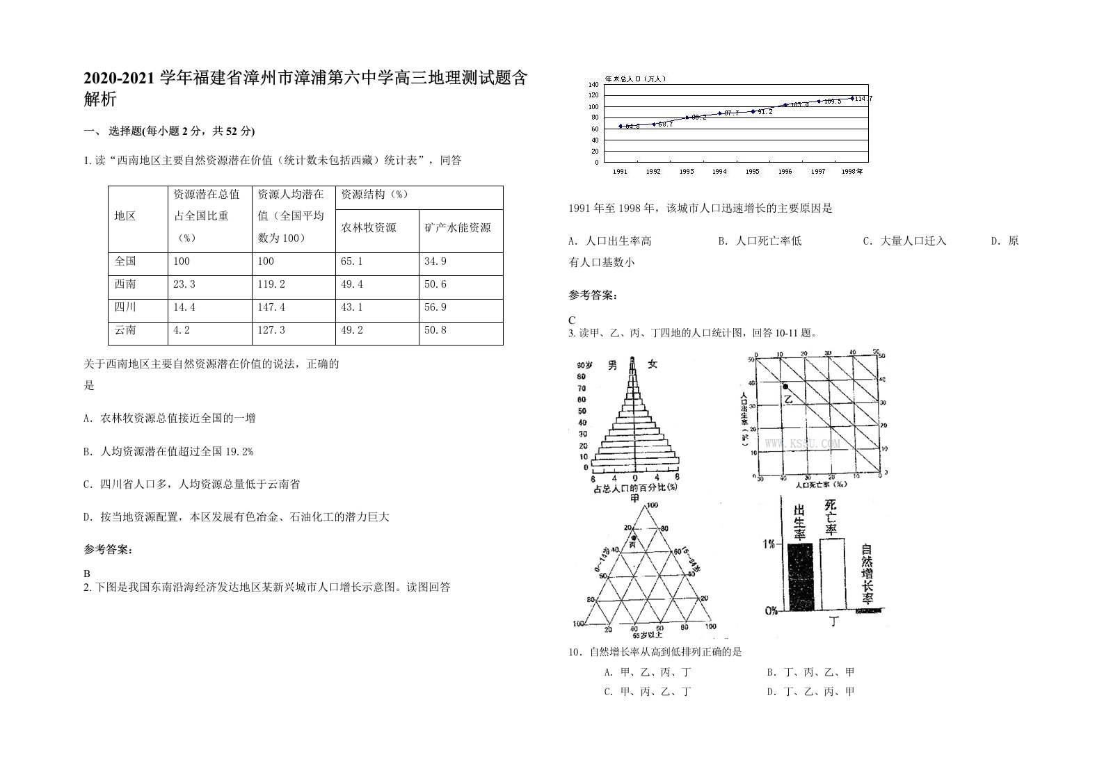 2020-2021学年福建省漳州市漳浦第六中学高三地理测试题含解析