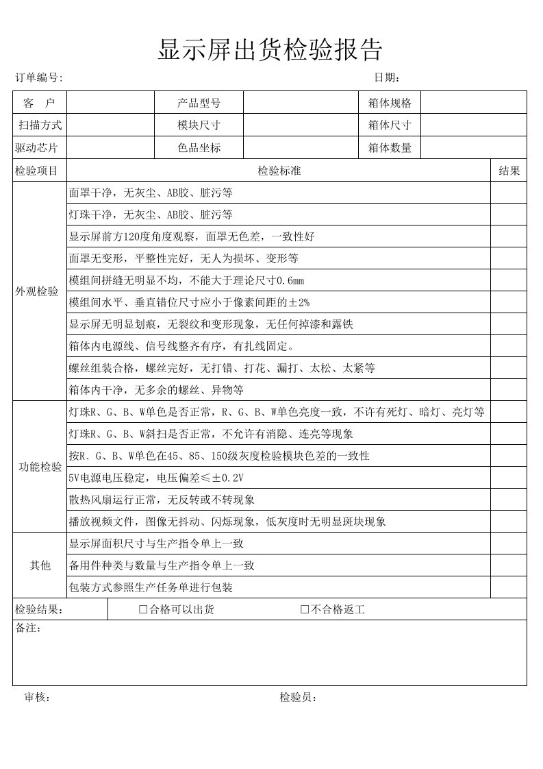 显示屏出货检验报告