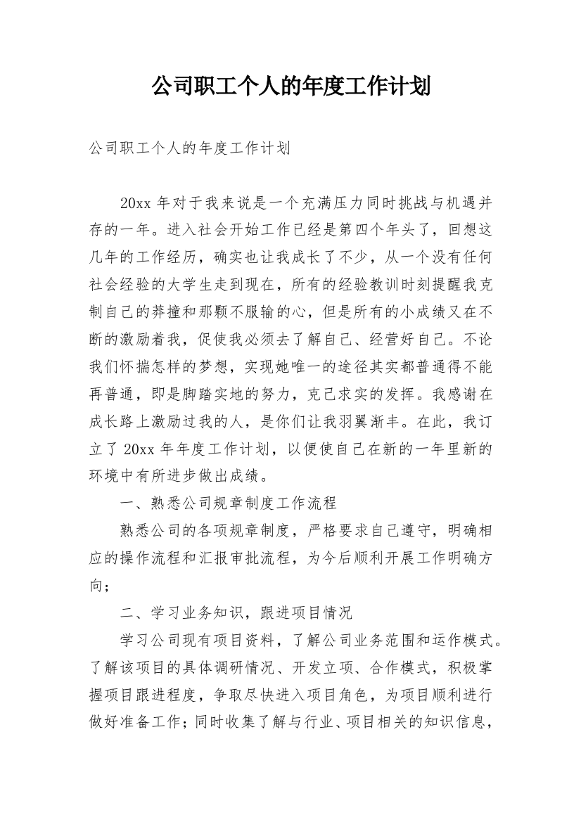 公司职工个人的年度工作计划