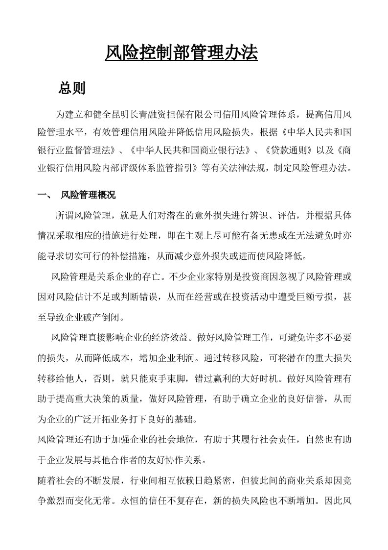 融资性担保公司风险管理办法