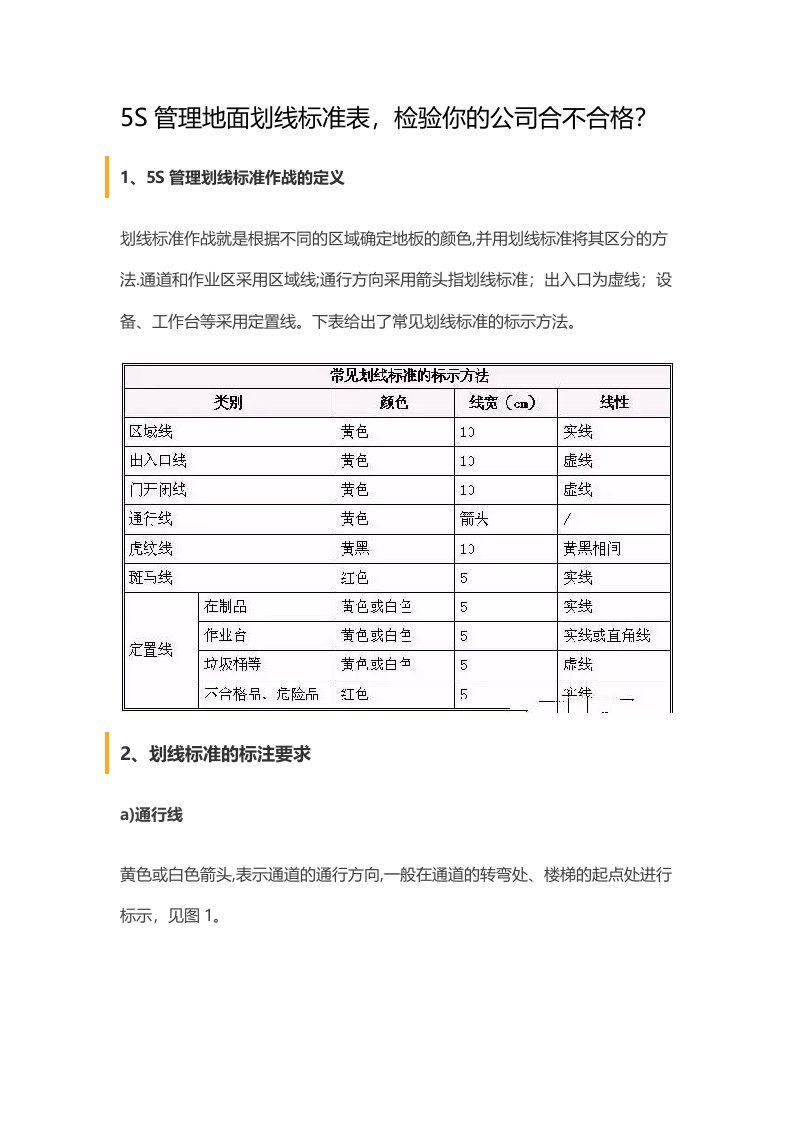 5S管理地面划线标准表