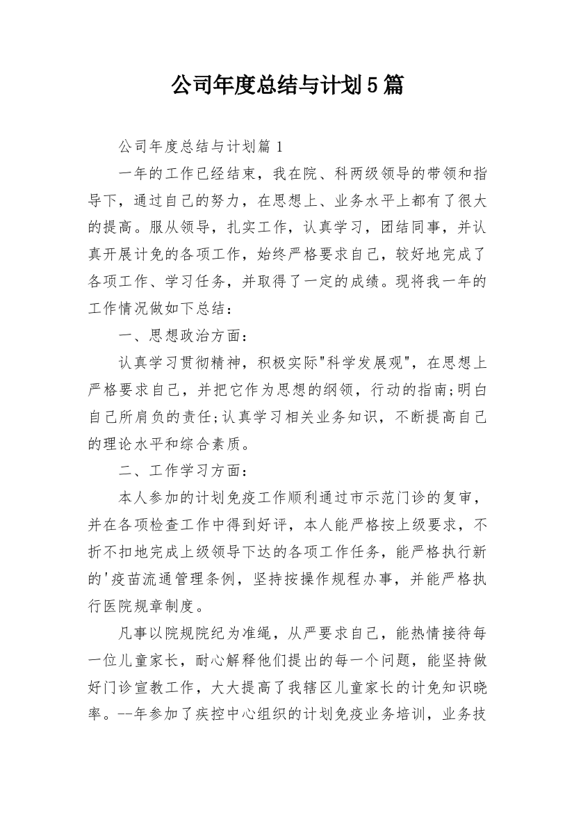 公司年度总结与计划5篇