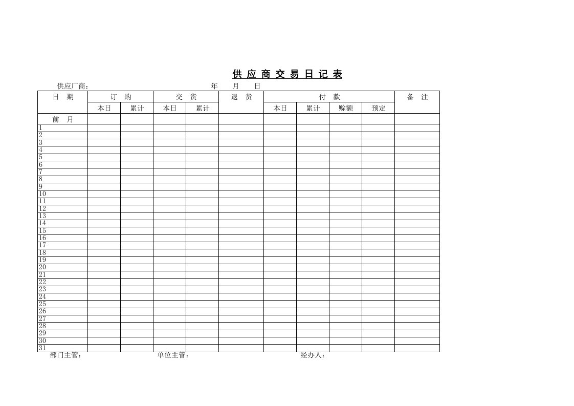 《供应商交易日记表》word版