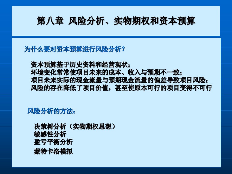 风险分析、实物期权和资本预算