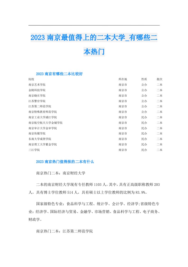 南京最值得上的二本大学_有哪些二本热门