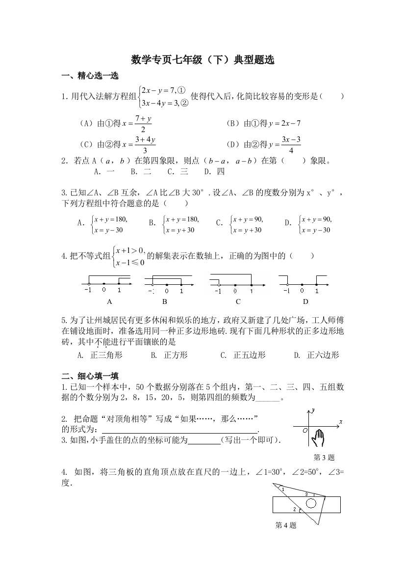 精品2010度第二学期七年级数学期末总复习典题选学生用