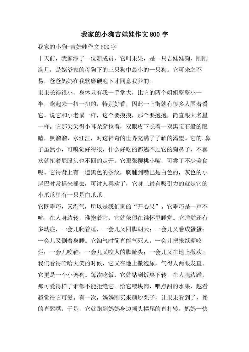 我家的小狗吉娃娃作文800字