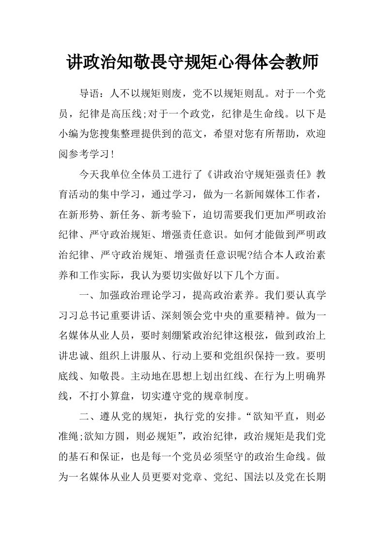 讲政治知敬畏守规矩心得体会教师