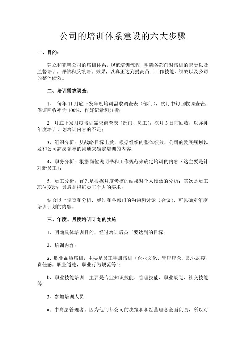 公司的培训体系建设的六大步骤