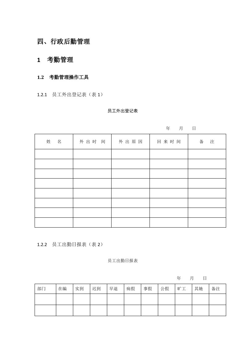 行政后勤管理表单样本