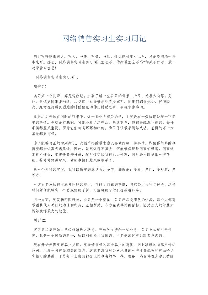 总结报告网络销售实习生实习周记