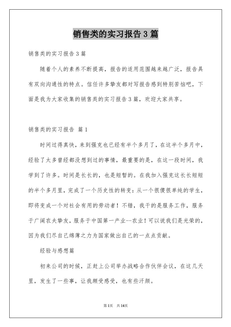 销售类的实习报告3篇范例