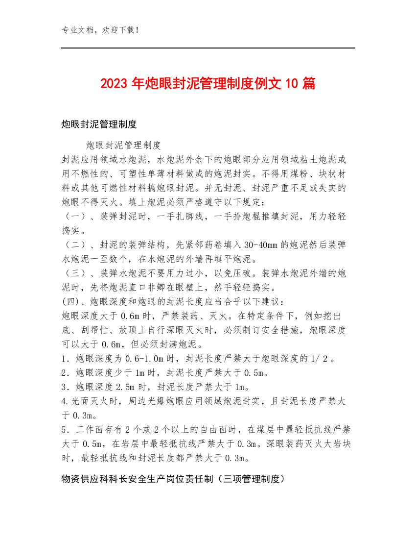 2023年炮眼封泥管理制度例文10篇