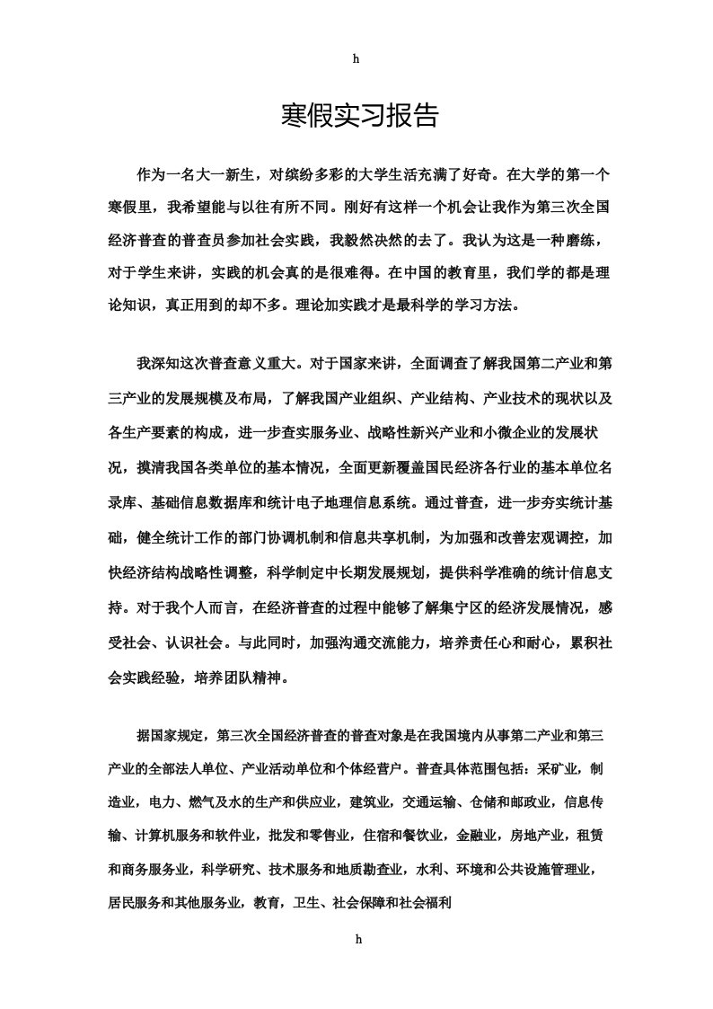 次经济普查实习报告