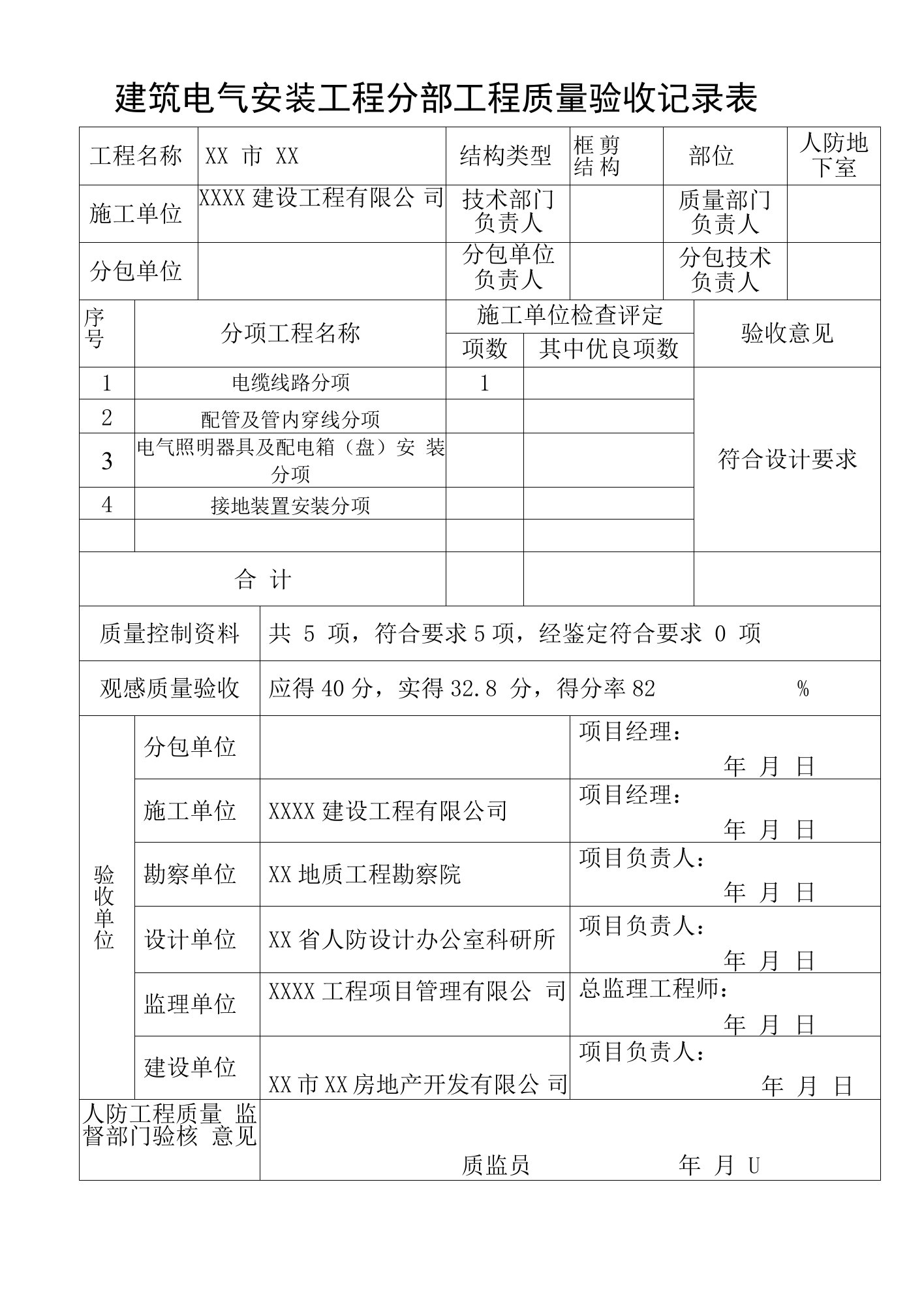 建筑电气安装工程分部工程质量验收记录表