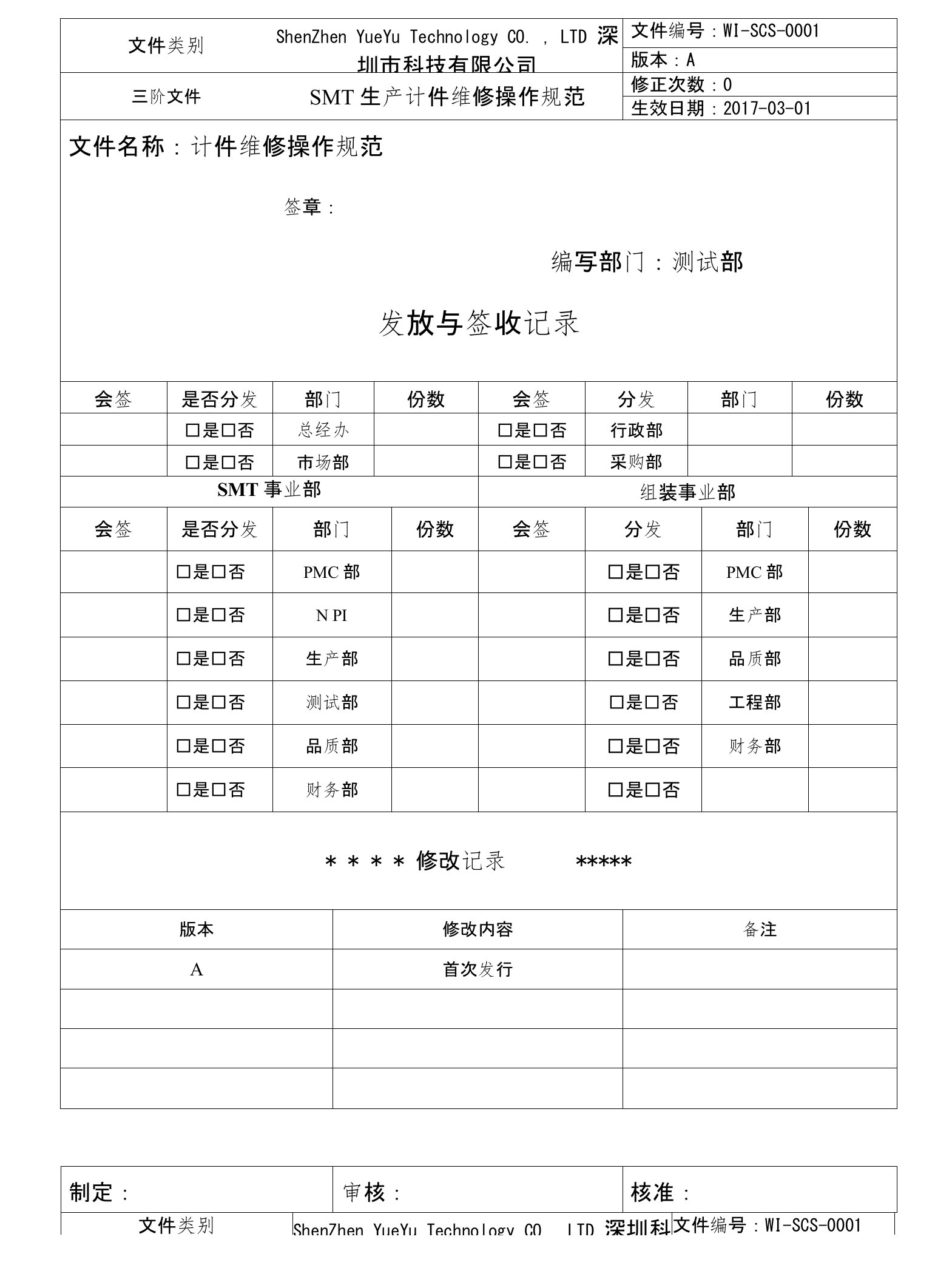 WI-SCS-0001SMT生产计件维修操作规范