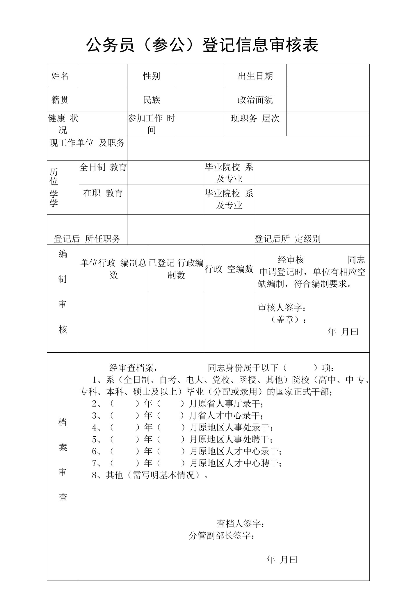 徽县参公信息审核表