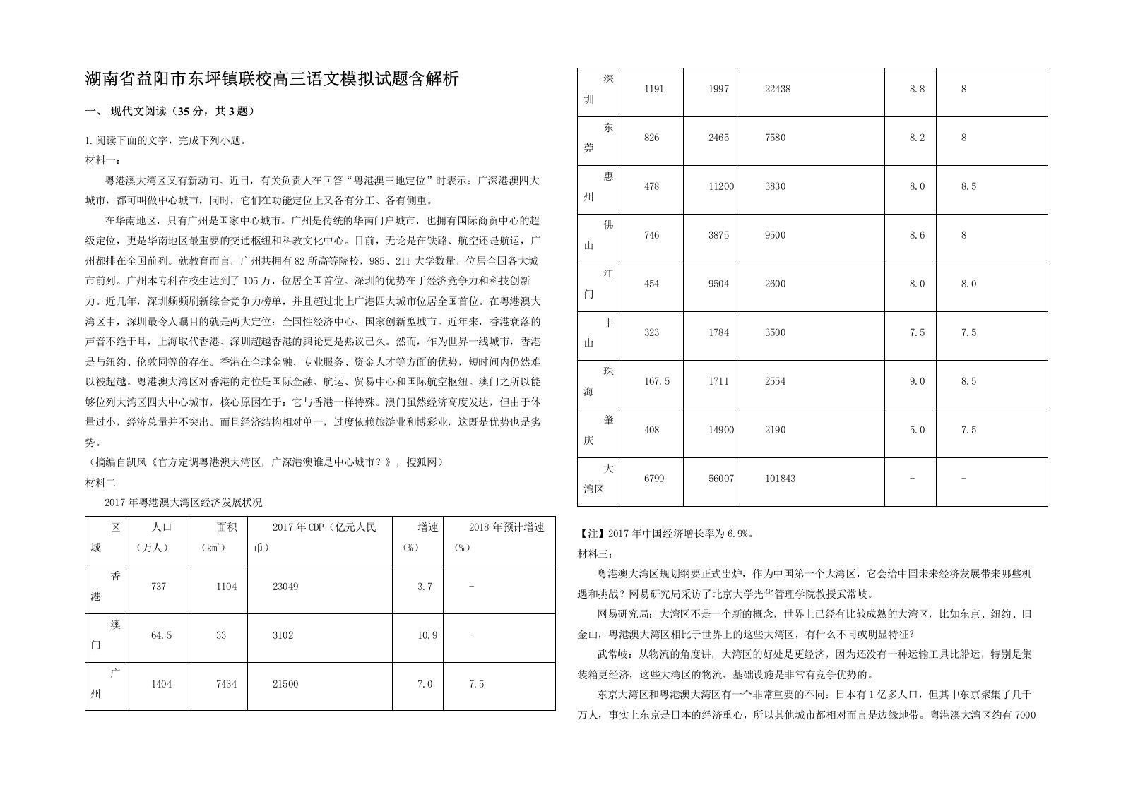 湖南省益阳市东坪镇联校高三语文模拟试题含解析