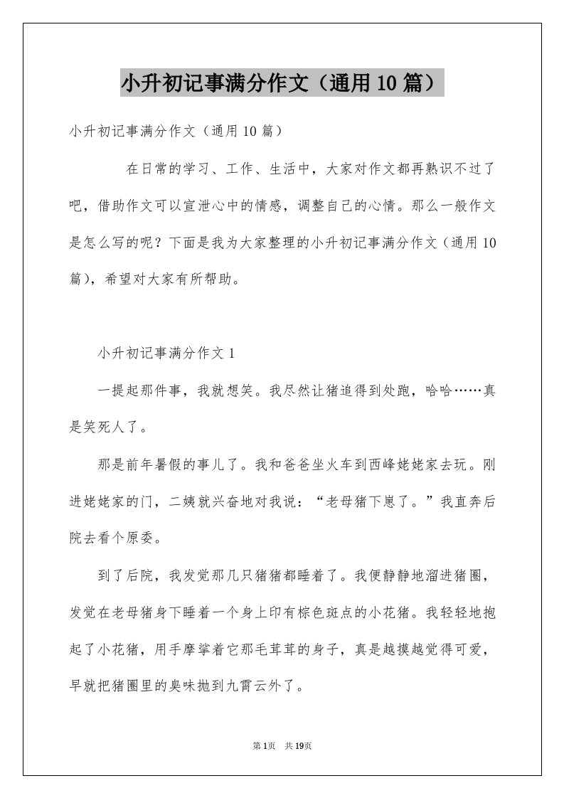 小升初记事满分作文通用10篇