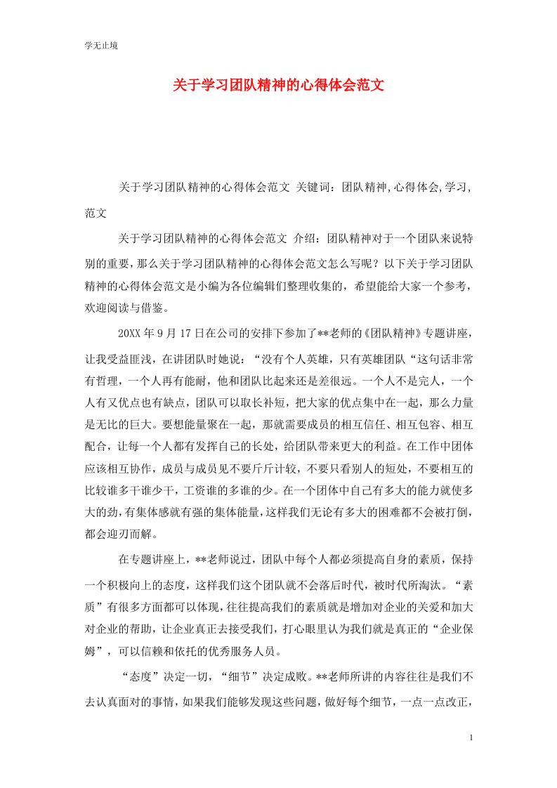 精选关于学习团队精神的心得体会范文