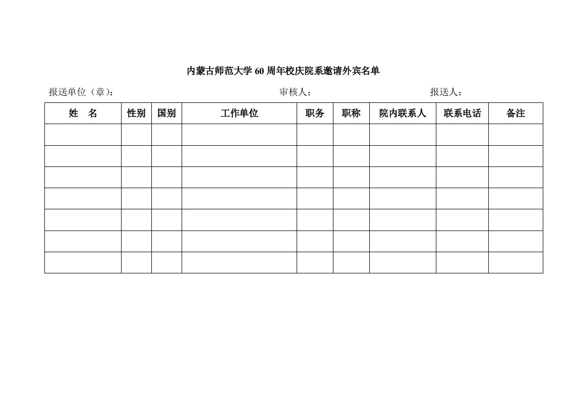 最新精品内蒙古师范大学60周年校庆院系邀请外宾名单