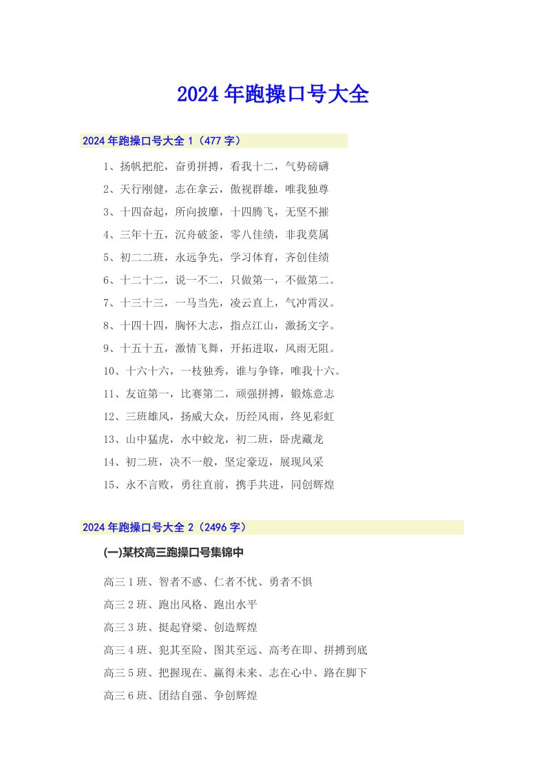 2024年跑操口号大全【新编】