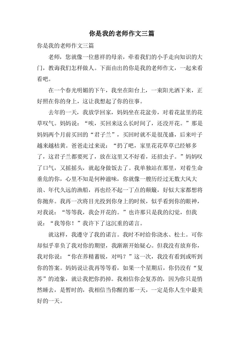 你是我的老师作文三篇