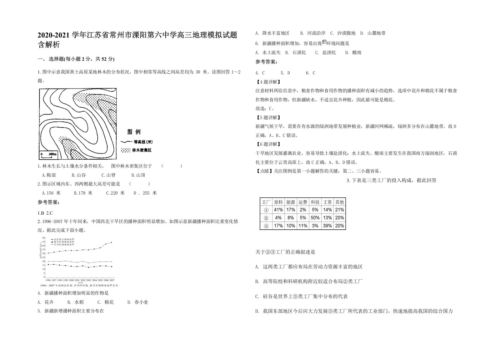 2020-2021学年江苏省常州市溧阳第六中学高三地理模拟试题含解析