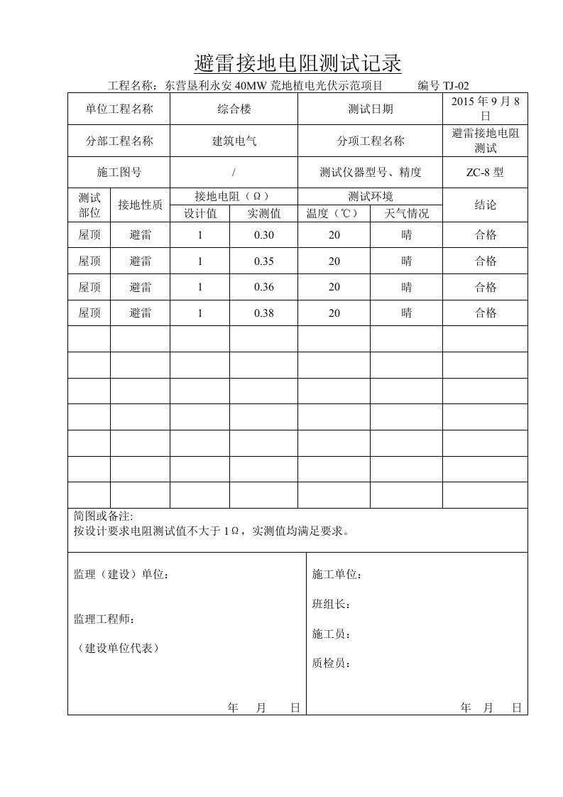 避雷接地电阻测试记录