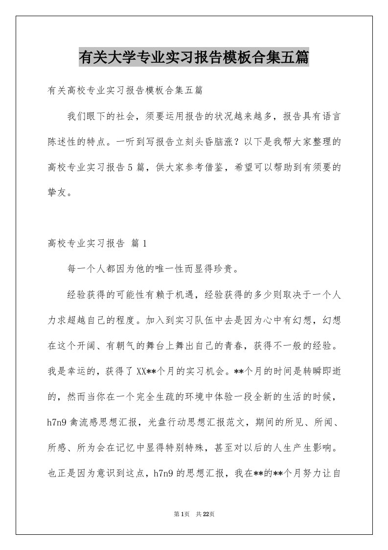 有关大学专业实习报告模板合集五篇