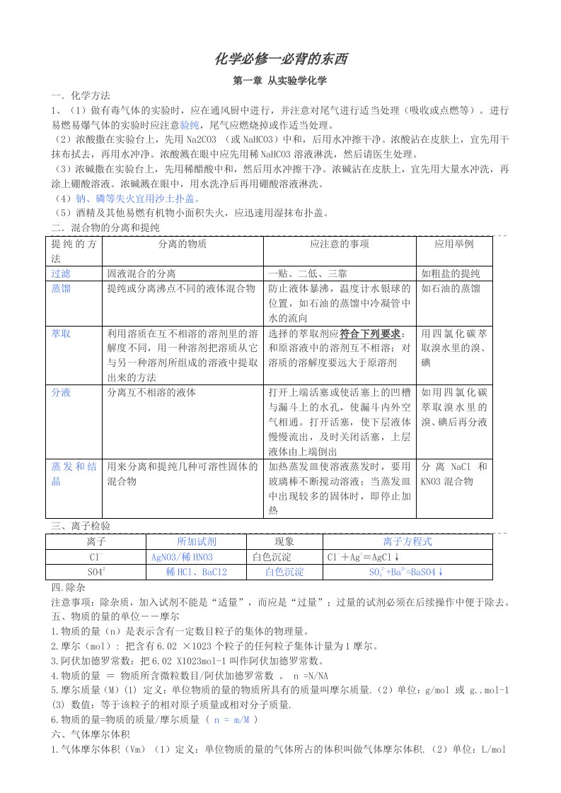 高一化学必修一知识点(带重点符号)