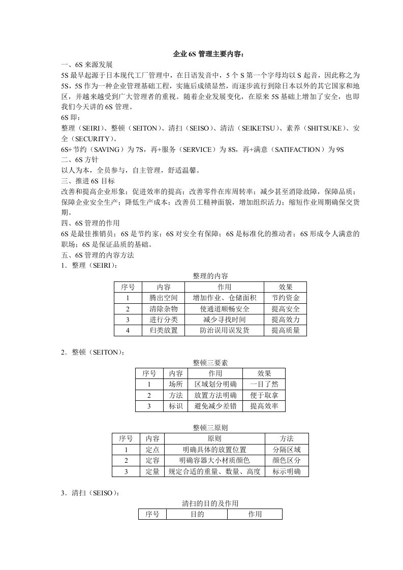 企业6S管理主要内容