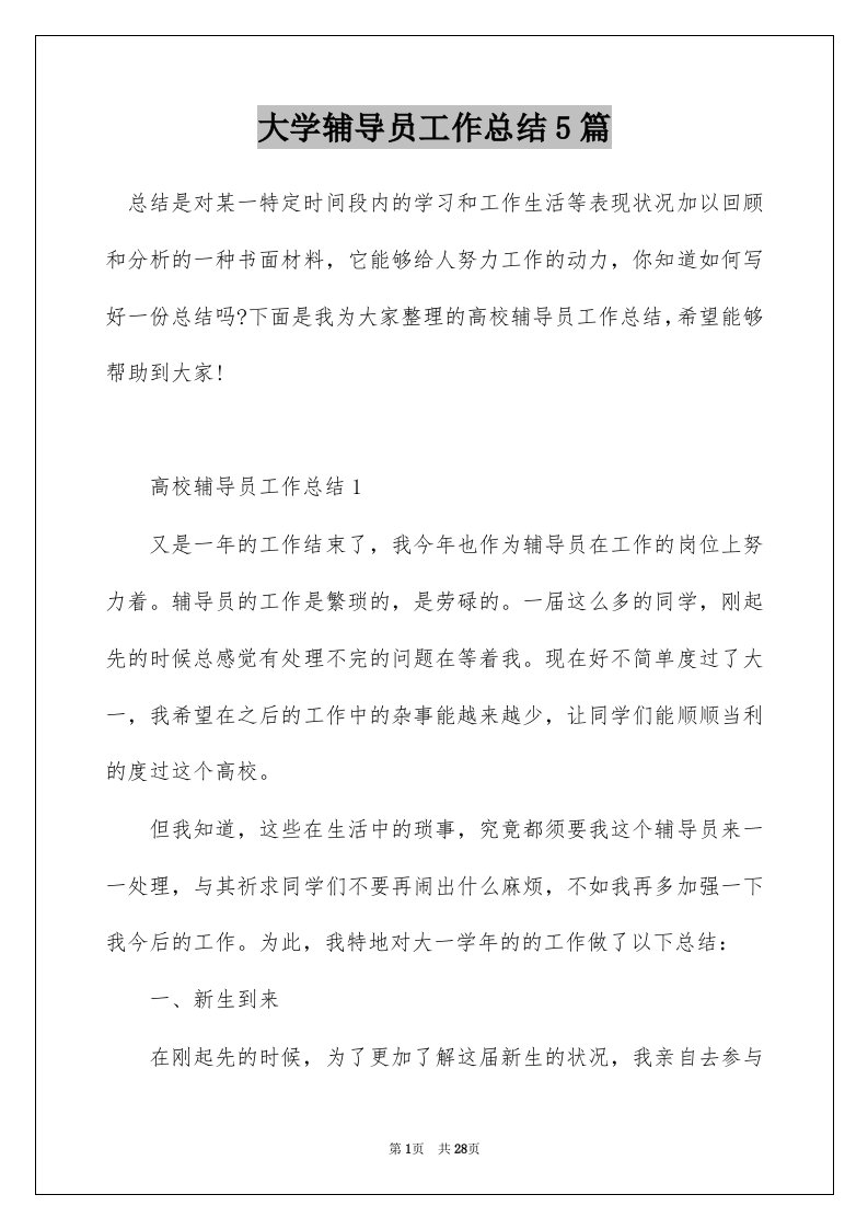 大学辅导员工作总结5篇