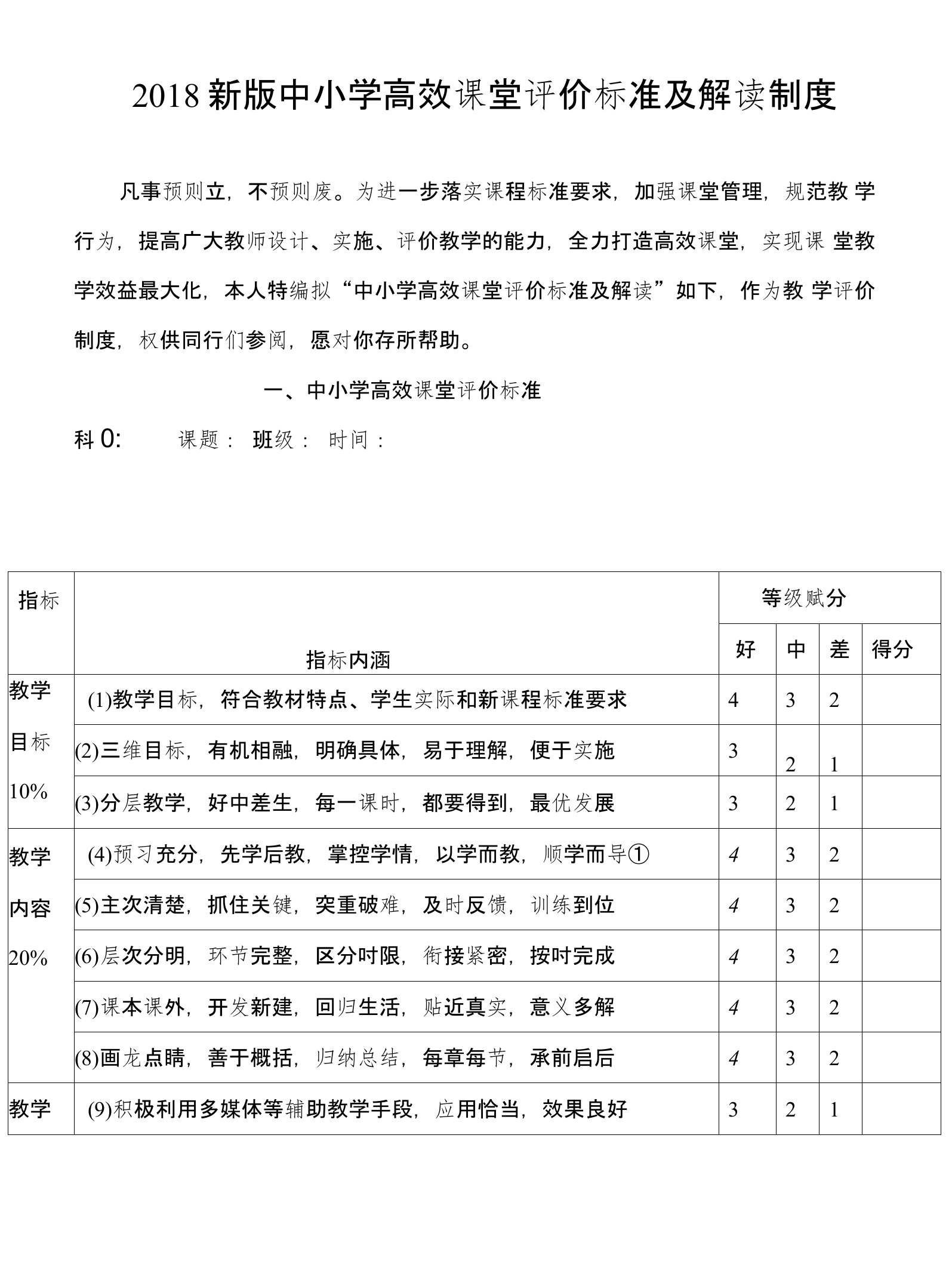 2018新版中小学高效课堂评价标准及解读制度1527